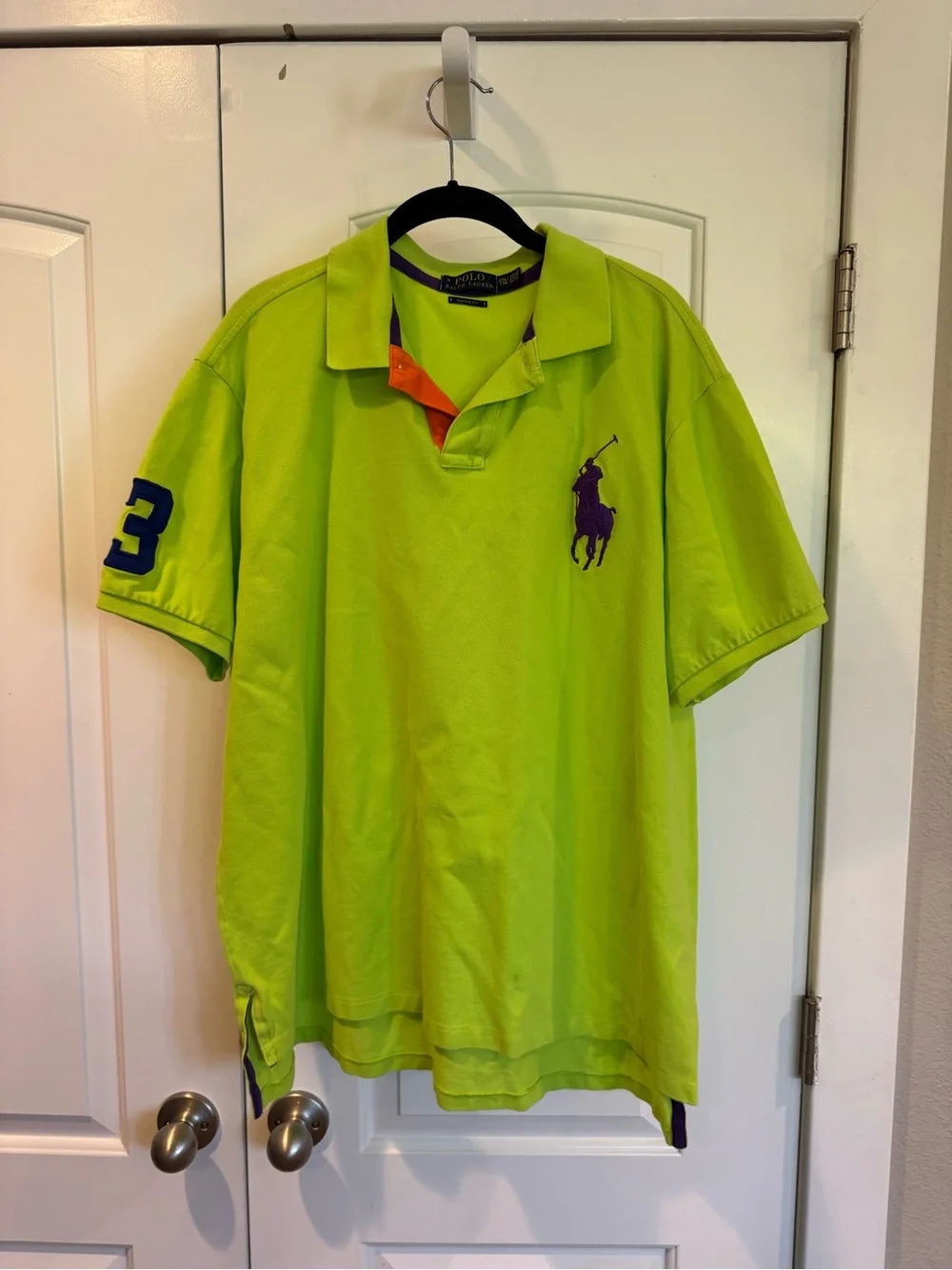 Polo Ralph Lauren Neon Green Large Purple Pony Polo Shirt size XXL